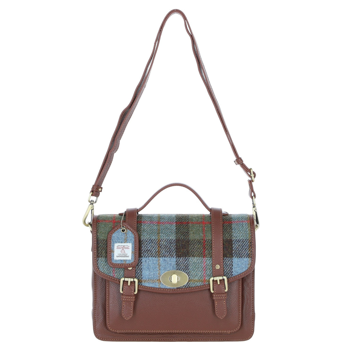 Leather & Harris Tweed Large Twist Lock Satchel – Tann / Macleod, view 1