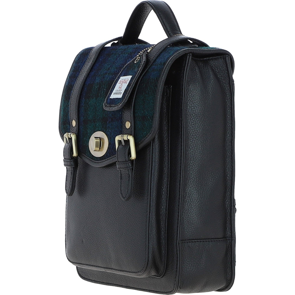 Leather & Harris Tweed Medium Twist Lock Backpack – Black / Watch, view 2