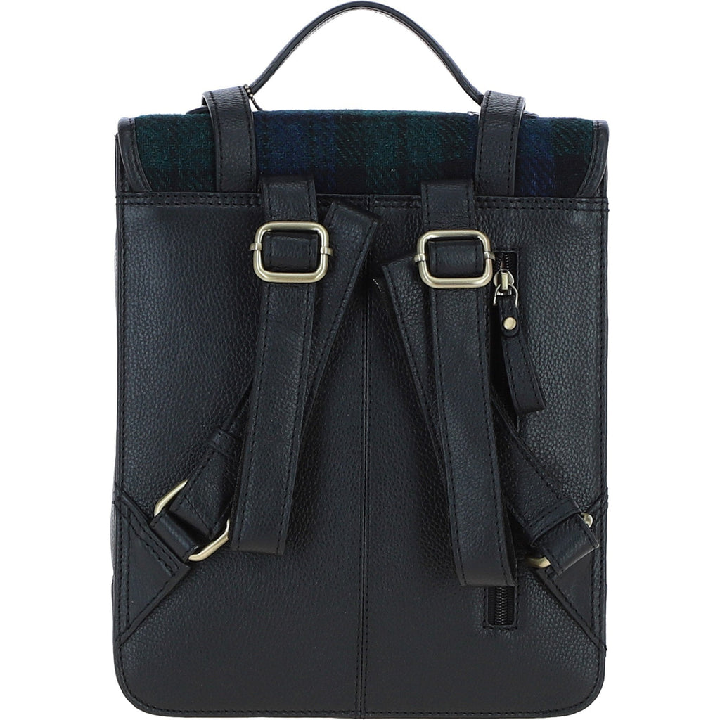 Leather & Harris Tweed Medium Twist Lock Backpack – Black / Watch, view 3