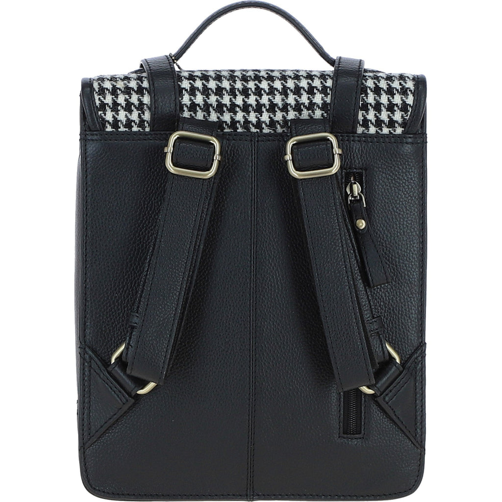 Leather & Harris Tweed Medium Twist Lock Backpack – Black / White, view 3