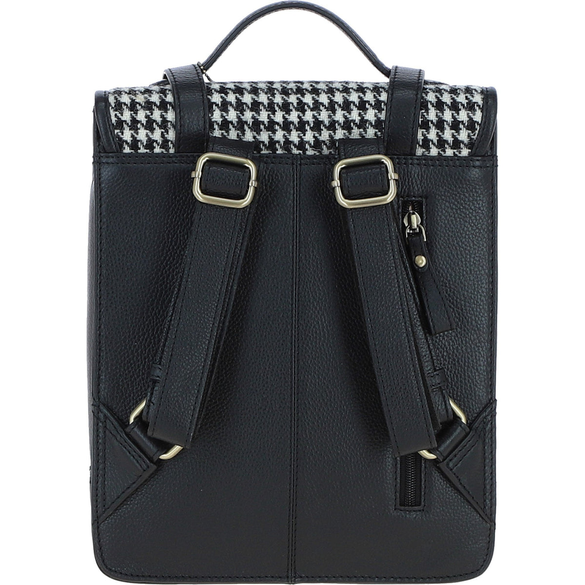 Leather & Harris Tweed Medium Twist Lock Backpack – Black / White, view 3