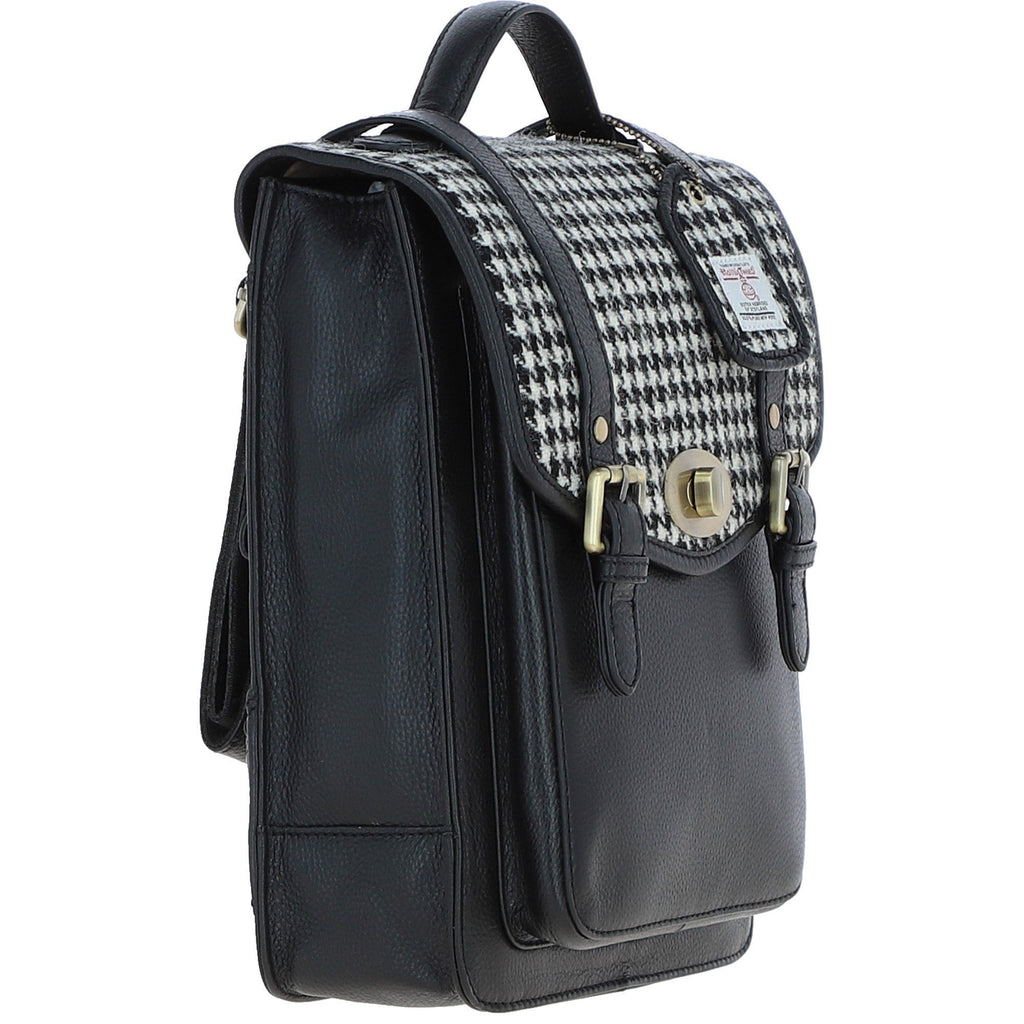 Leather & Harris Tweed Medium Twist Lock Backpack – Black / White, view 4