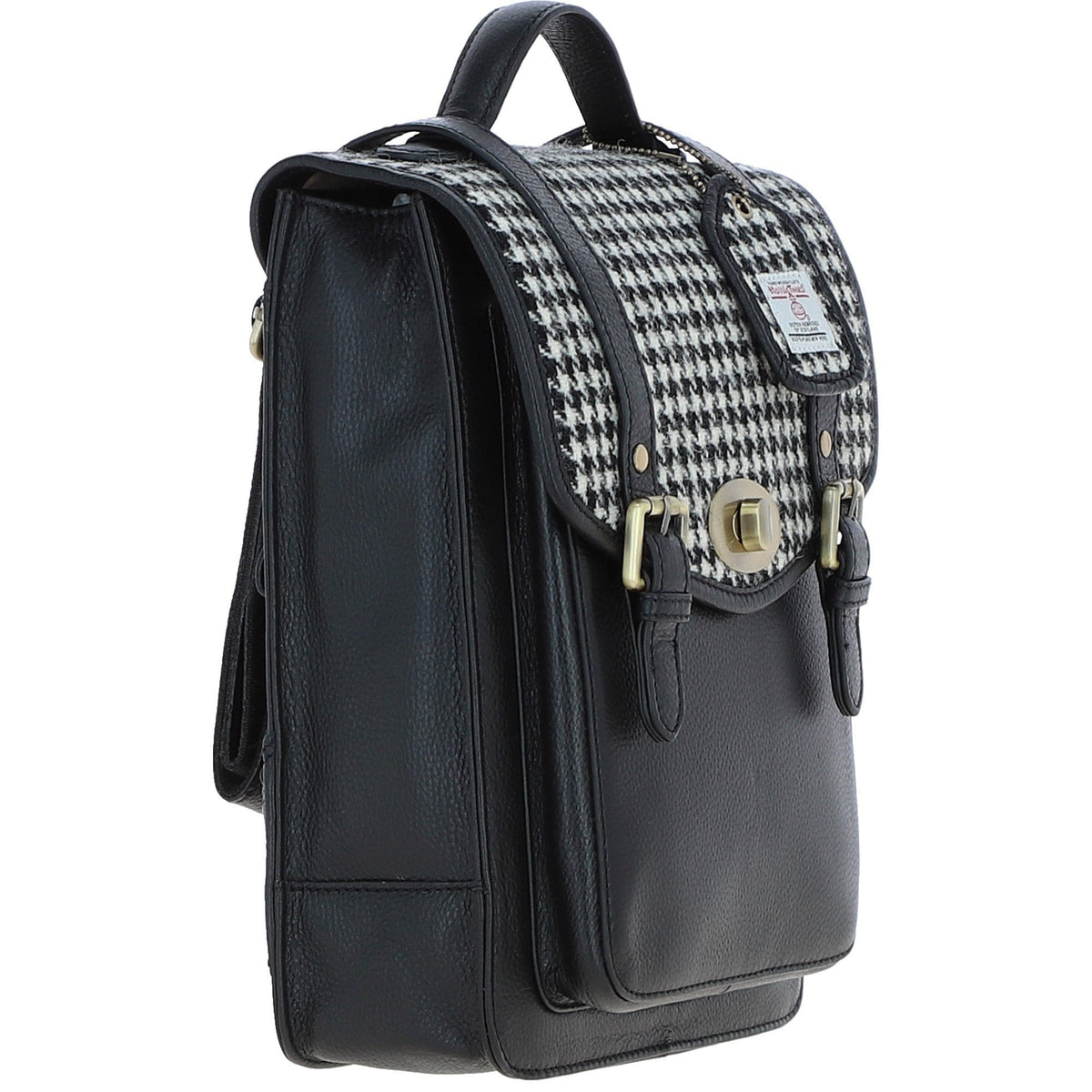 Leather & Harris Tweed Medium Twist Lock Backpack – Black / White, view 4