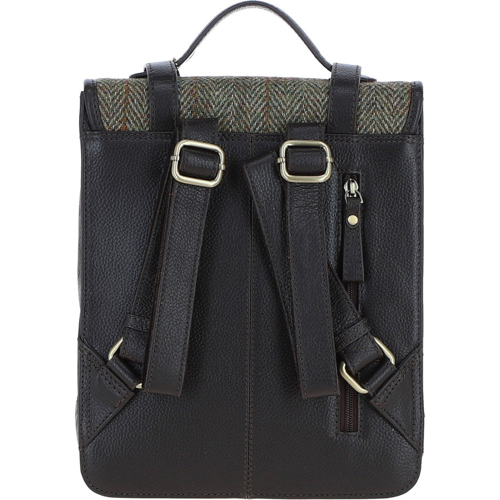 Leather & Harris Tweed Medium Twist Lock Backpack – Brown / Green, view 3