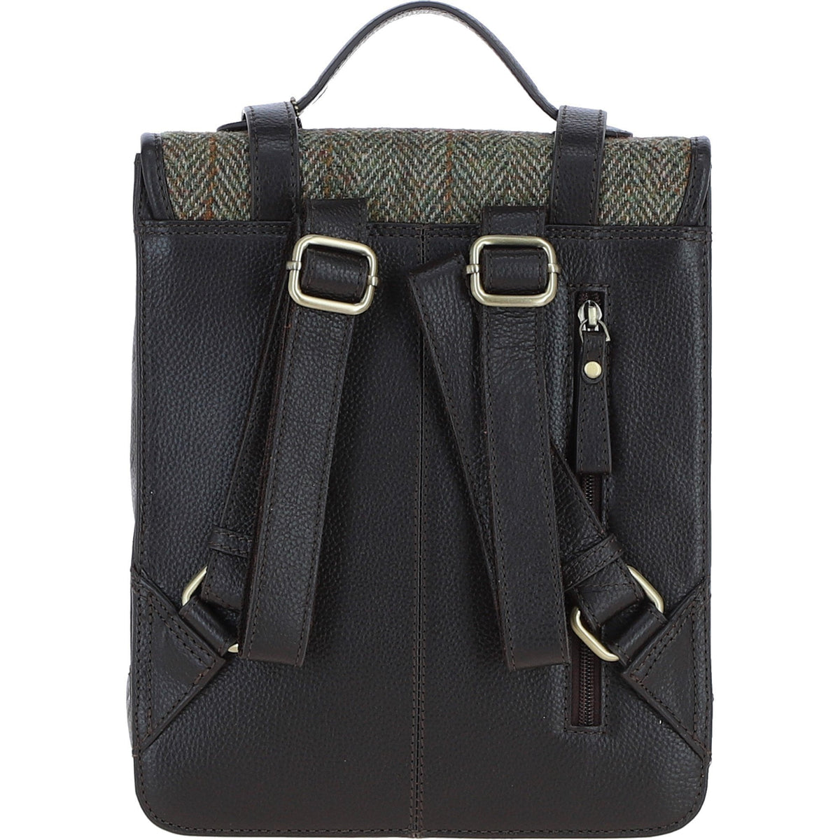 Leather & Harris Tweed Medium Twist Lock Backpack – Brown / Green, view 3