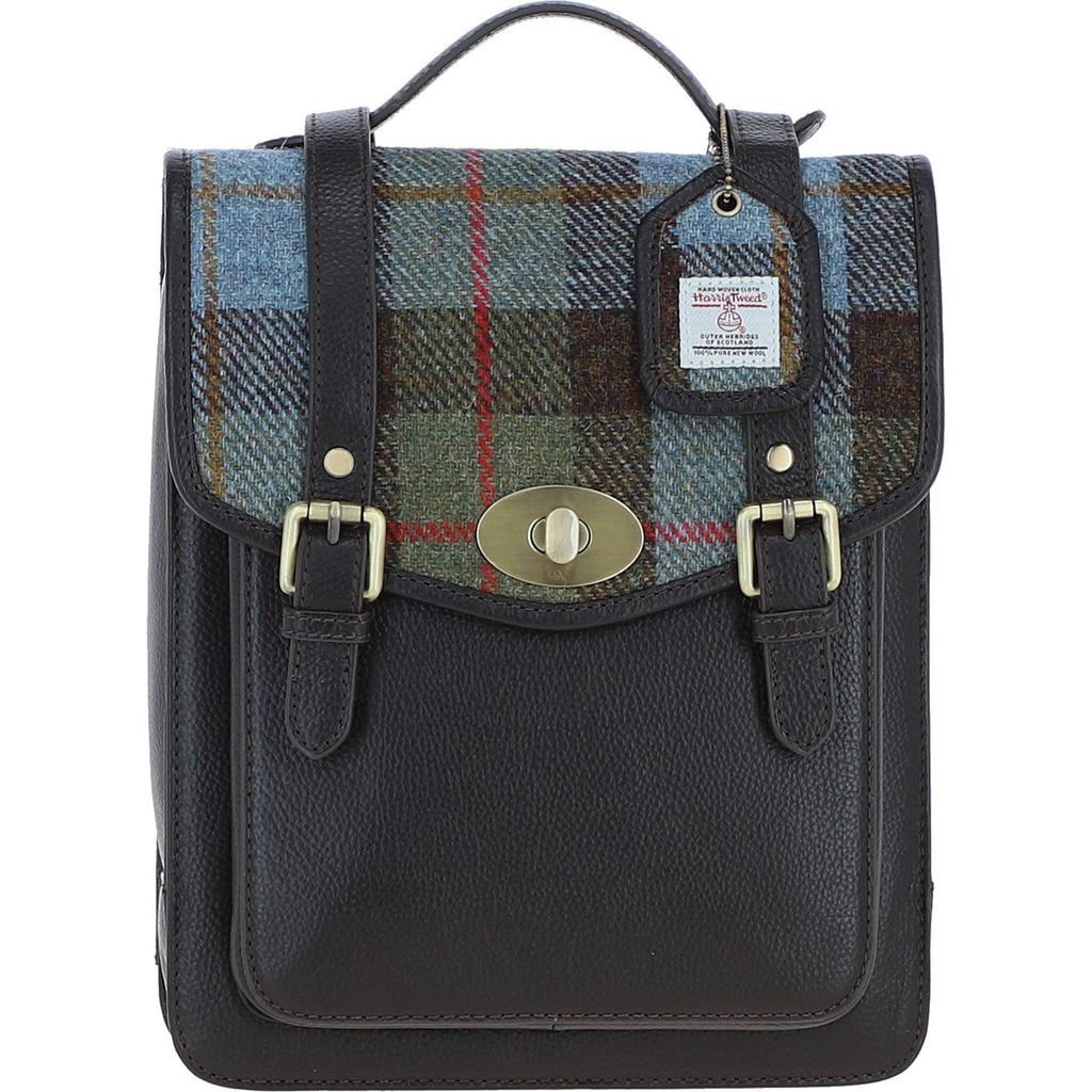 Leather & Harris Tweed Medium Twist Lock Backpack – Brown / Macleod, view 1