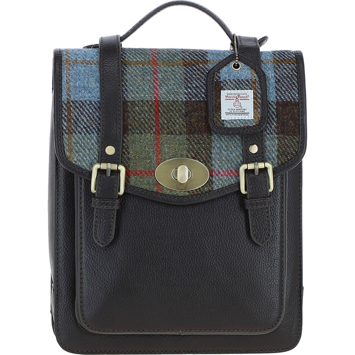 Leather & Harris Tweed Medium Twist Lock Backpack – Brown / Macleod, view 1
