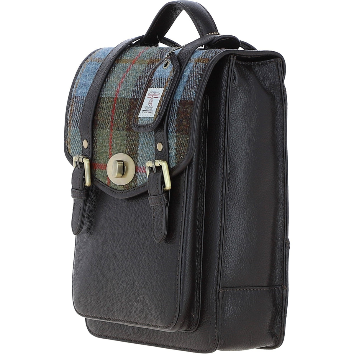 Leather & Harris Tweed Medium Twist Lock Backpack – Brown / Macleod, view 3