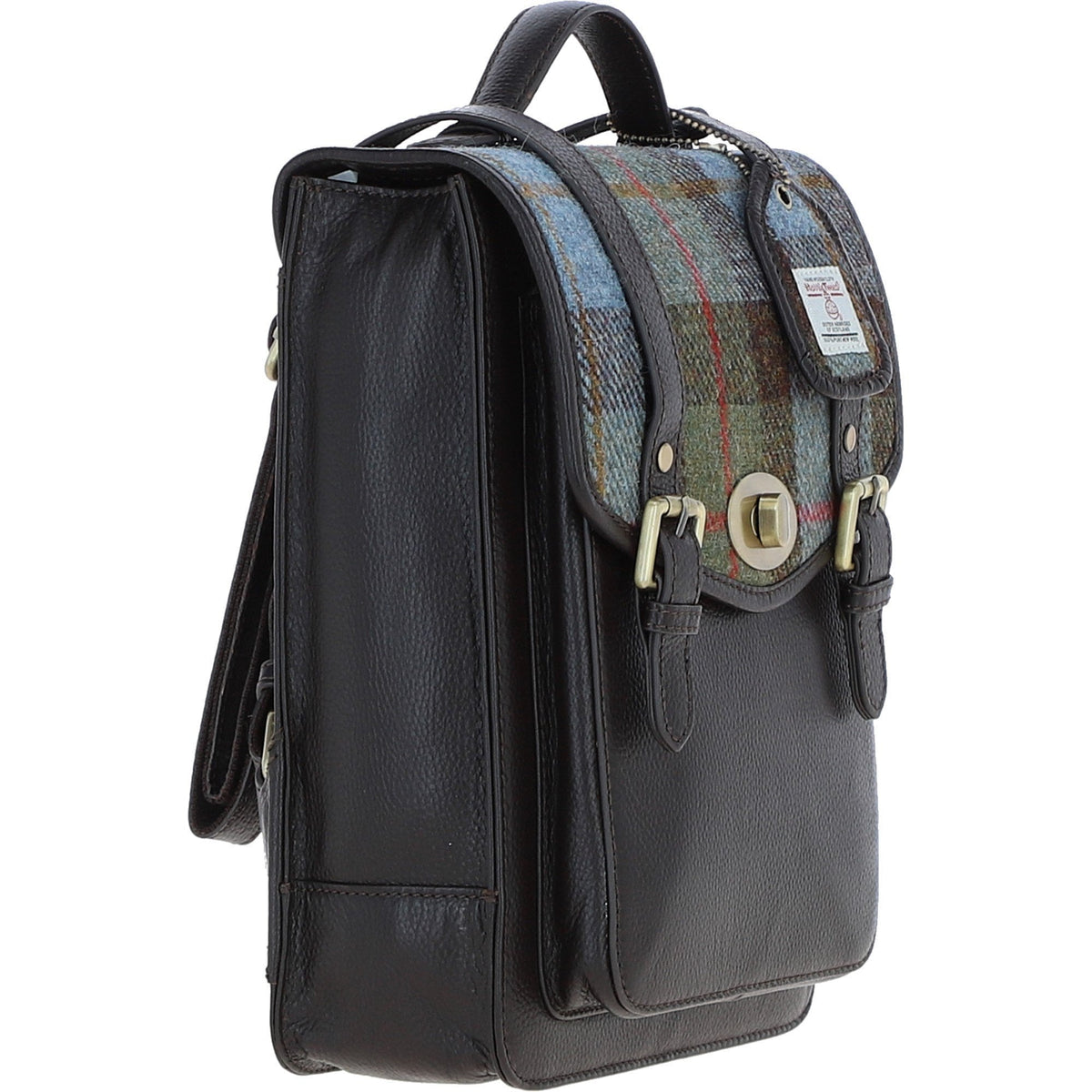 Leather & Harris Tweed Medium Twist Lock Backpack – Brown / Macleod, view 5