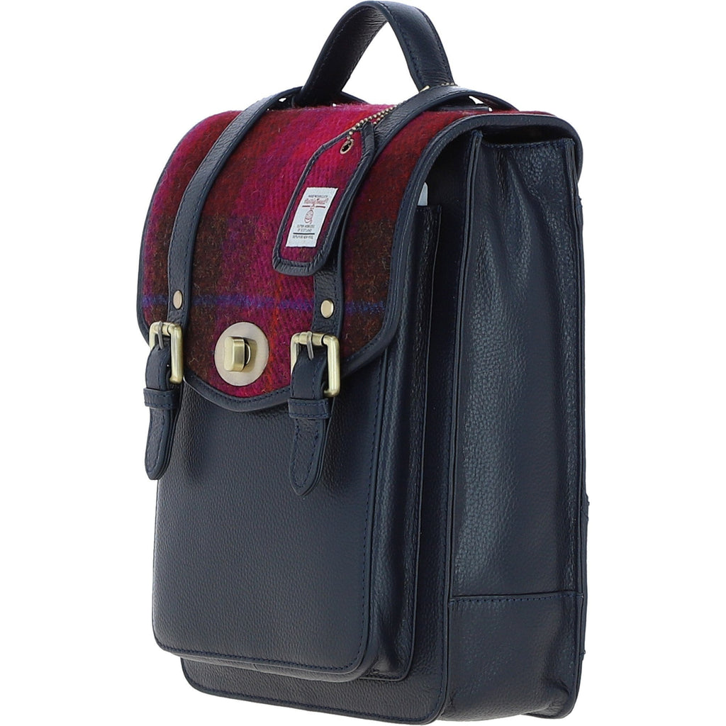 Leather & Harris Tweed Medium Twist Lock Backpack – Navy / Pink, view 2