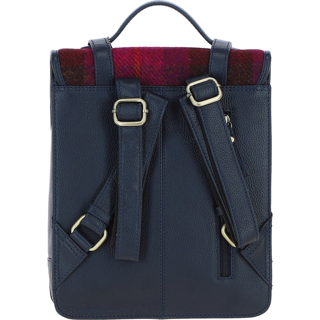 Leather & Harris Tweed Medium Twist Lock Backpack – Navy / Pink, view 3