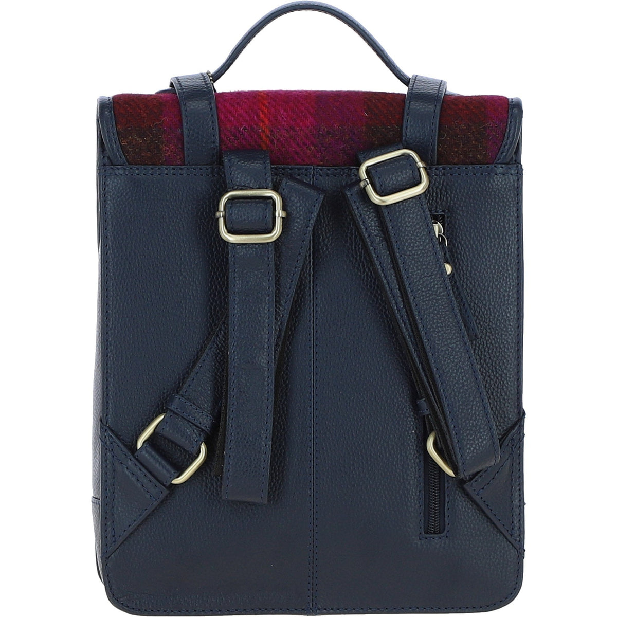 Leather & Harris Tweed Medium Twist Lock Backpack – Navy / Pink, view 3