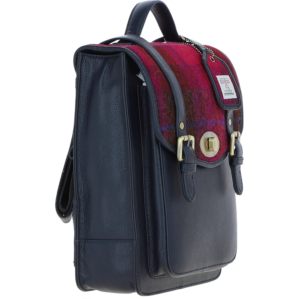 Leather & Harris Tweed Medium Twist Lock Backpack – Navy / Pink, view 4