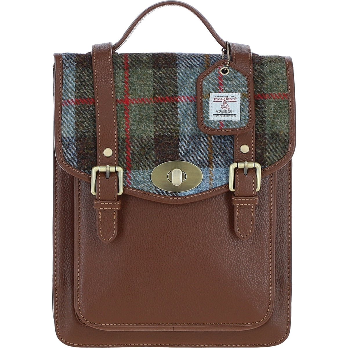 Leather & Harris Tweed Medium Twist Lock Backpack – Tan / Macleod, view 1