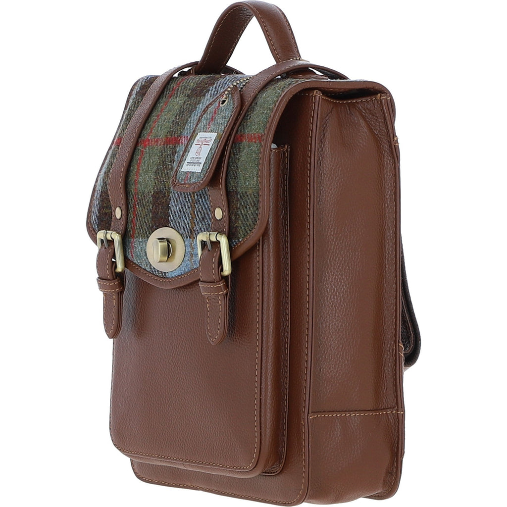 Leather & Harris Tweed Medium Twist Lock Backpack – Tan / Macleod, view 2