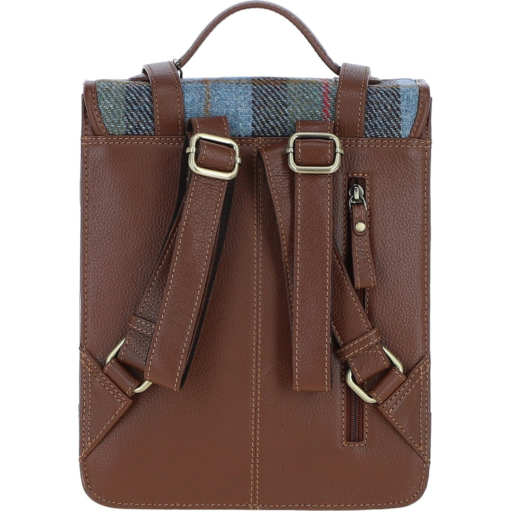 Leather & Harris Tweed Medium Twist Lock Backpack – Tan / Macleod, view 3