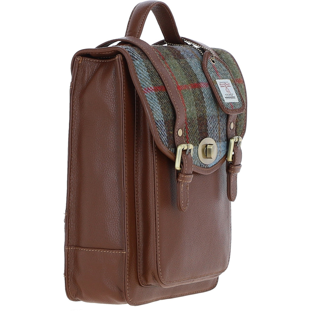 Leather & Harris Tweed Medium Twist Lock Backpack – Tan / Macleod, view 4