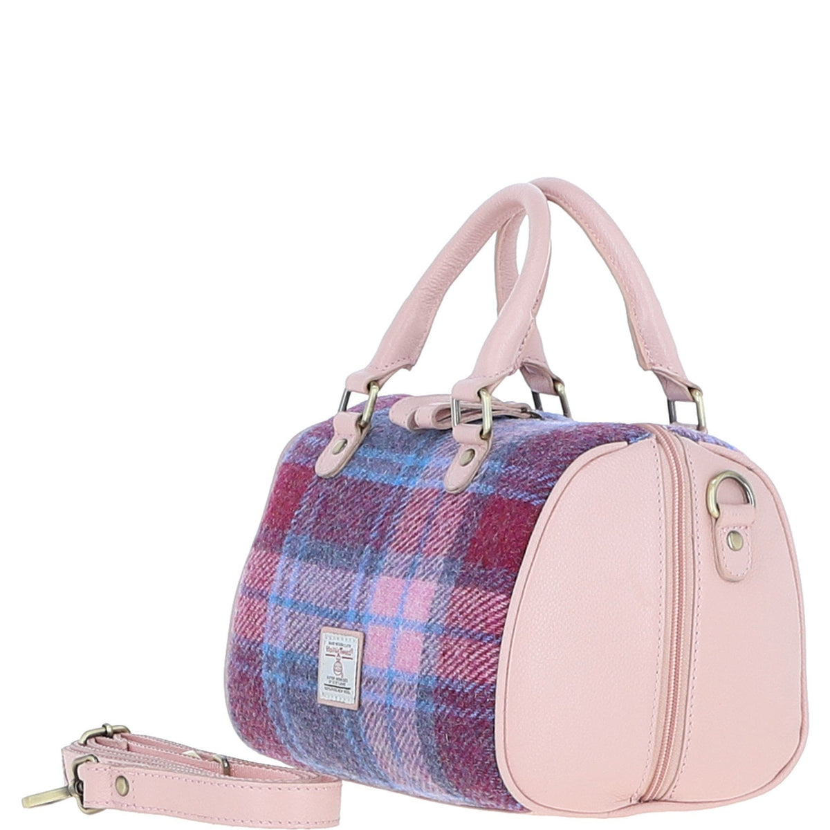 Leather & Harris Tweed Medium Barrel Bag – Baby-pink / Pink, view 2