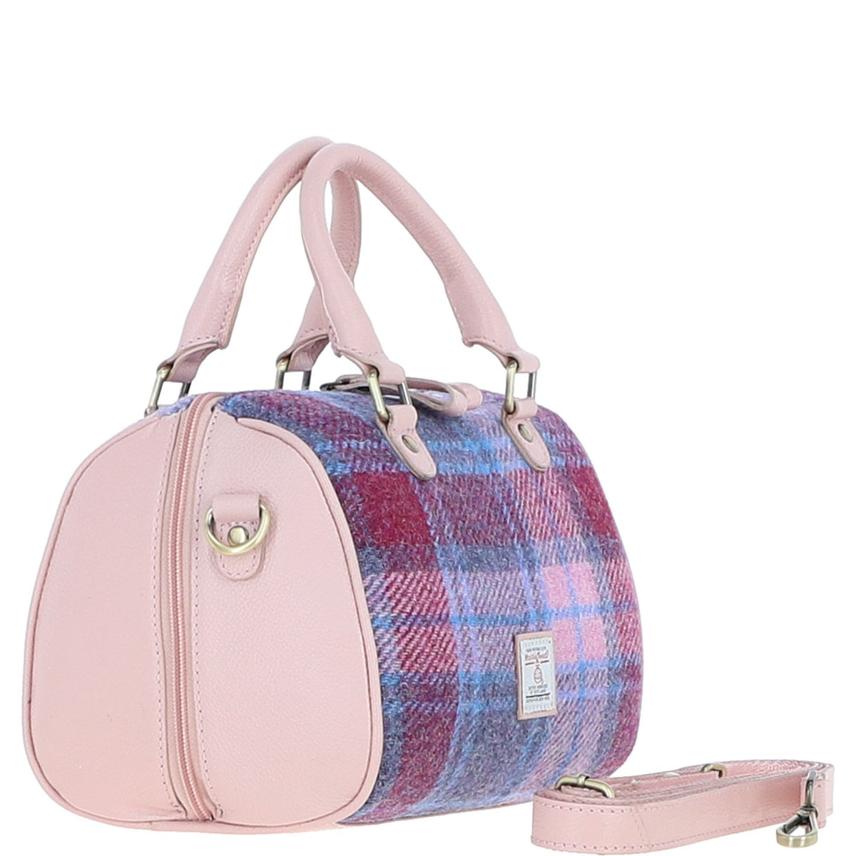 Leather & Harris Tweed Medium Barrel Bag – Baby-pink / Pink, view 4