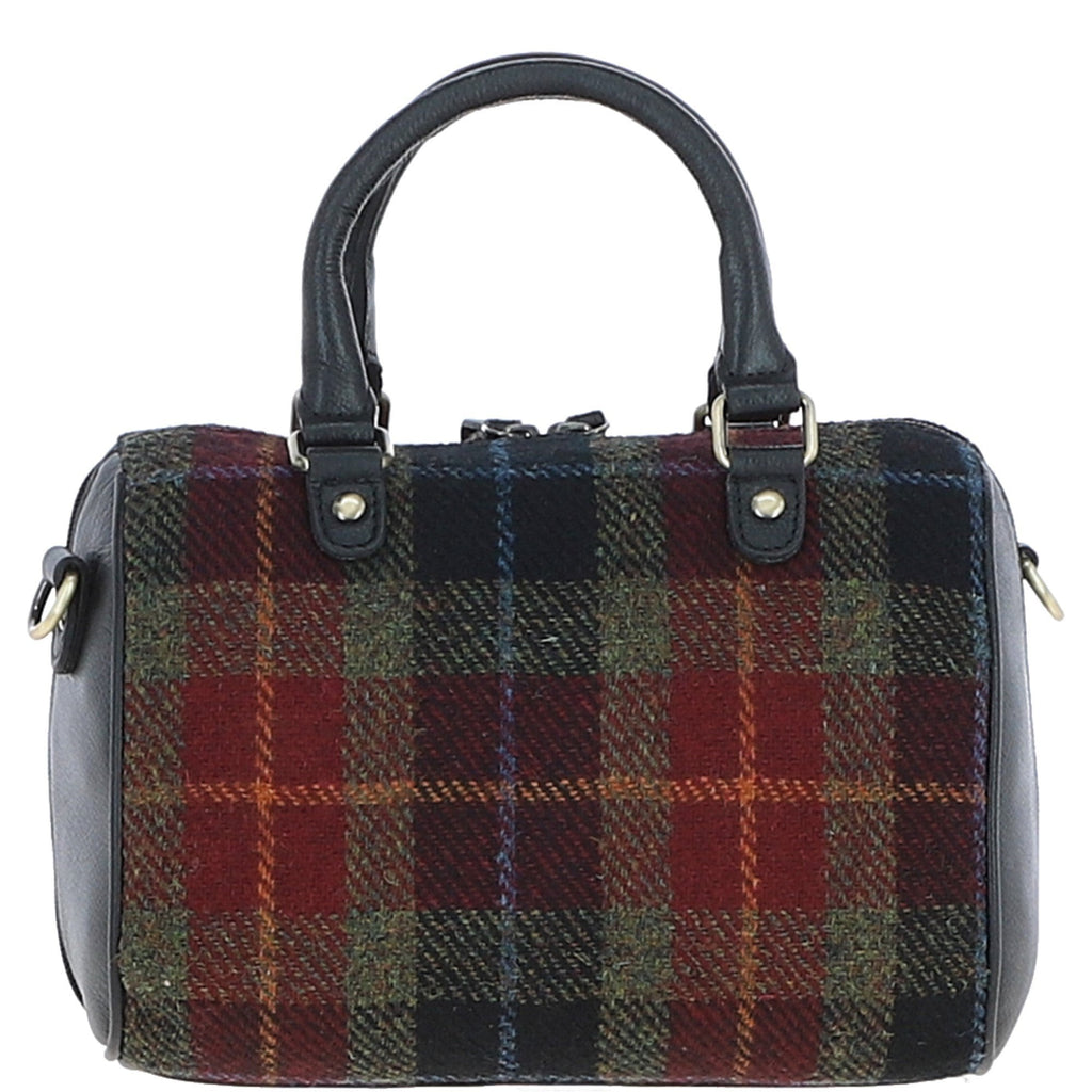 Leather & Harris Tweed Medium Barrel Bag – Black / Green / Red, view 3