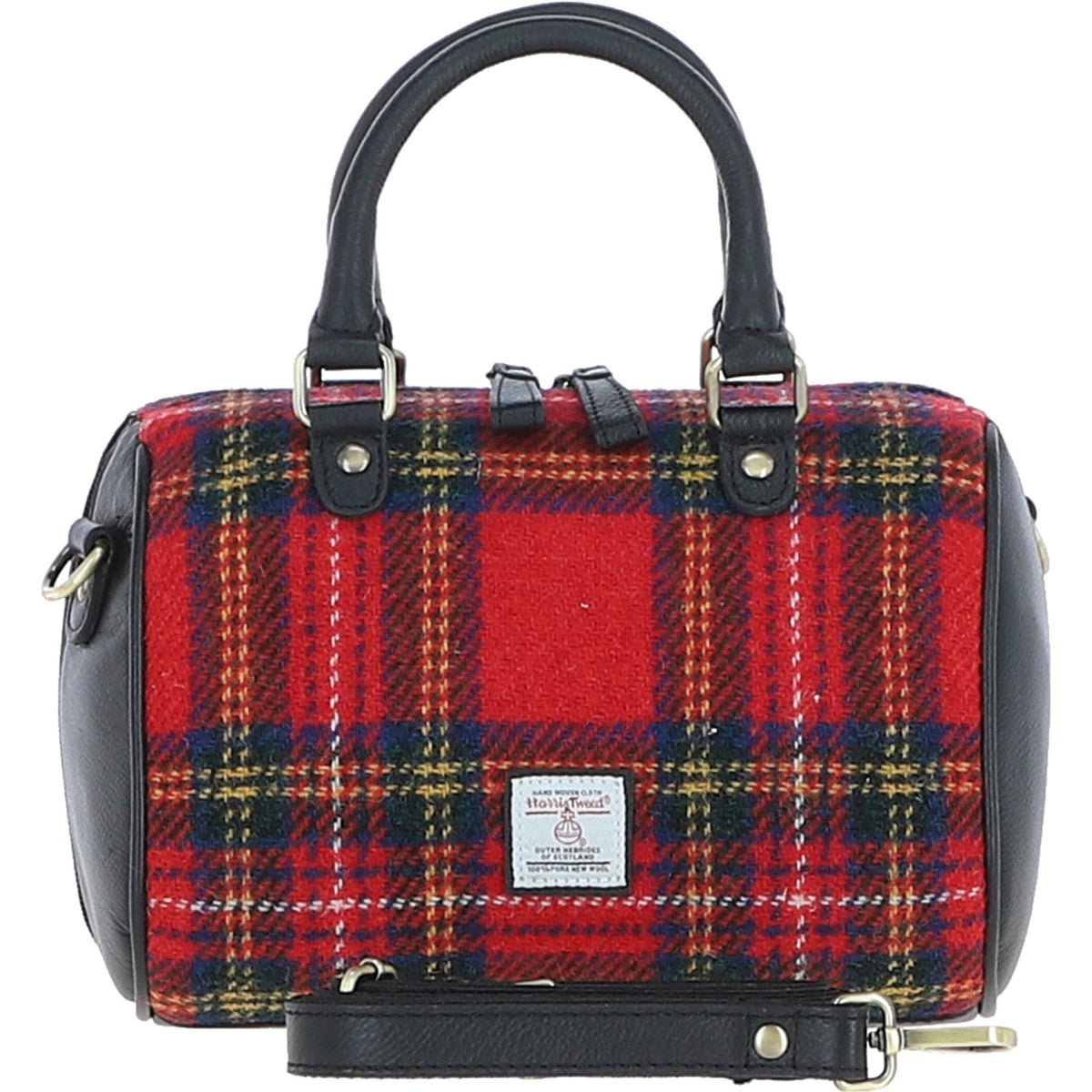Leather & Harris Tweed Medium Barrel Bag – Black / Red, view 1