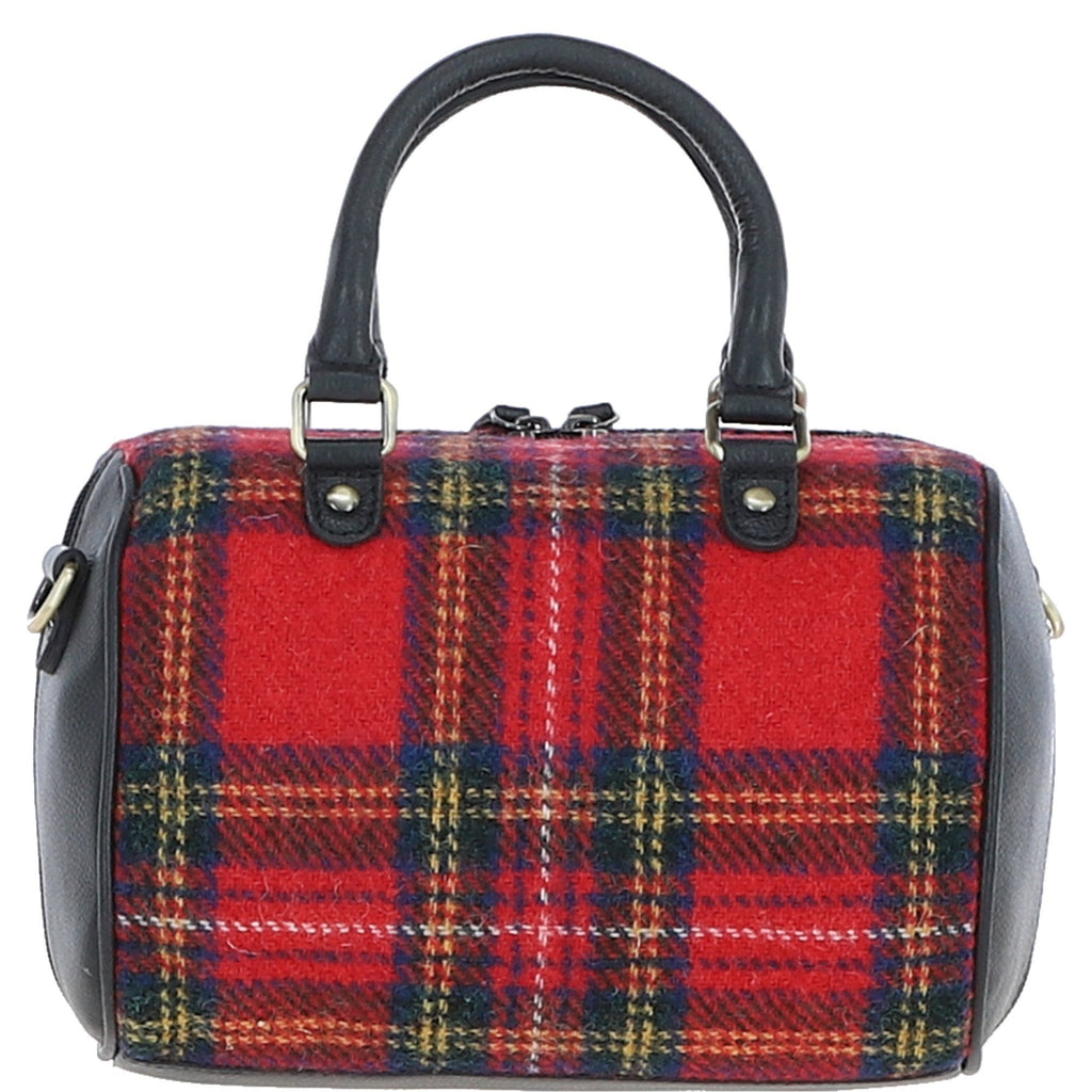 Leather & Harris Tweed Medium Barrel Bag – Black / Red, view 3