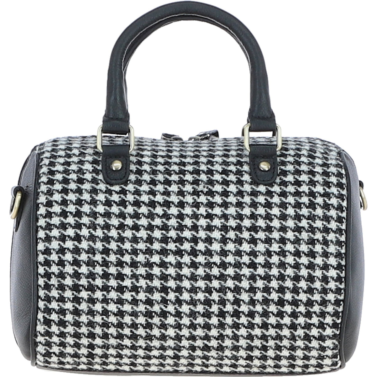 Leather & Harris Tweed Medium Barrel Bag – Black / White, view 3