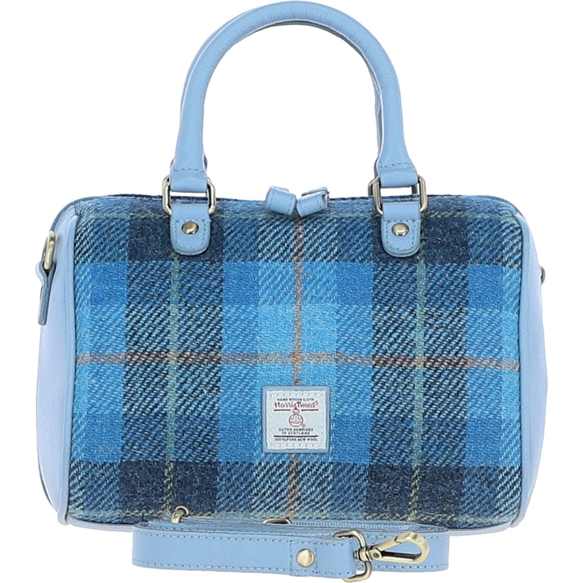 Leather & Harris Tweed Medium Barrel Bag – Blue / Lt-Blue, view 1