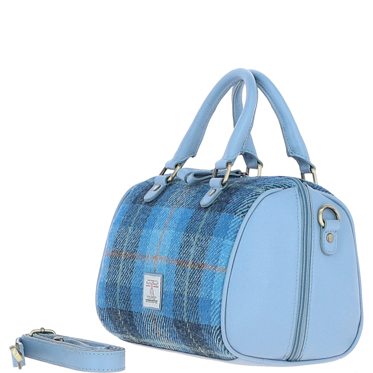 Leather & Harris Tweed Medium Barrel Bag – Blue / Lt-Blue, view 3