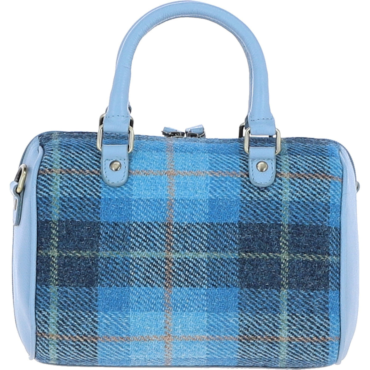 Leather & Harris Tweed Medium Barrel Bag – Blue / Lt-Blue, view 4