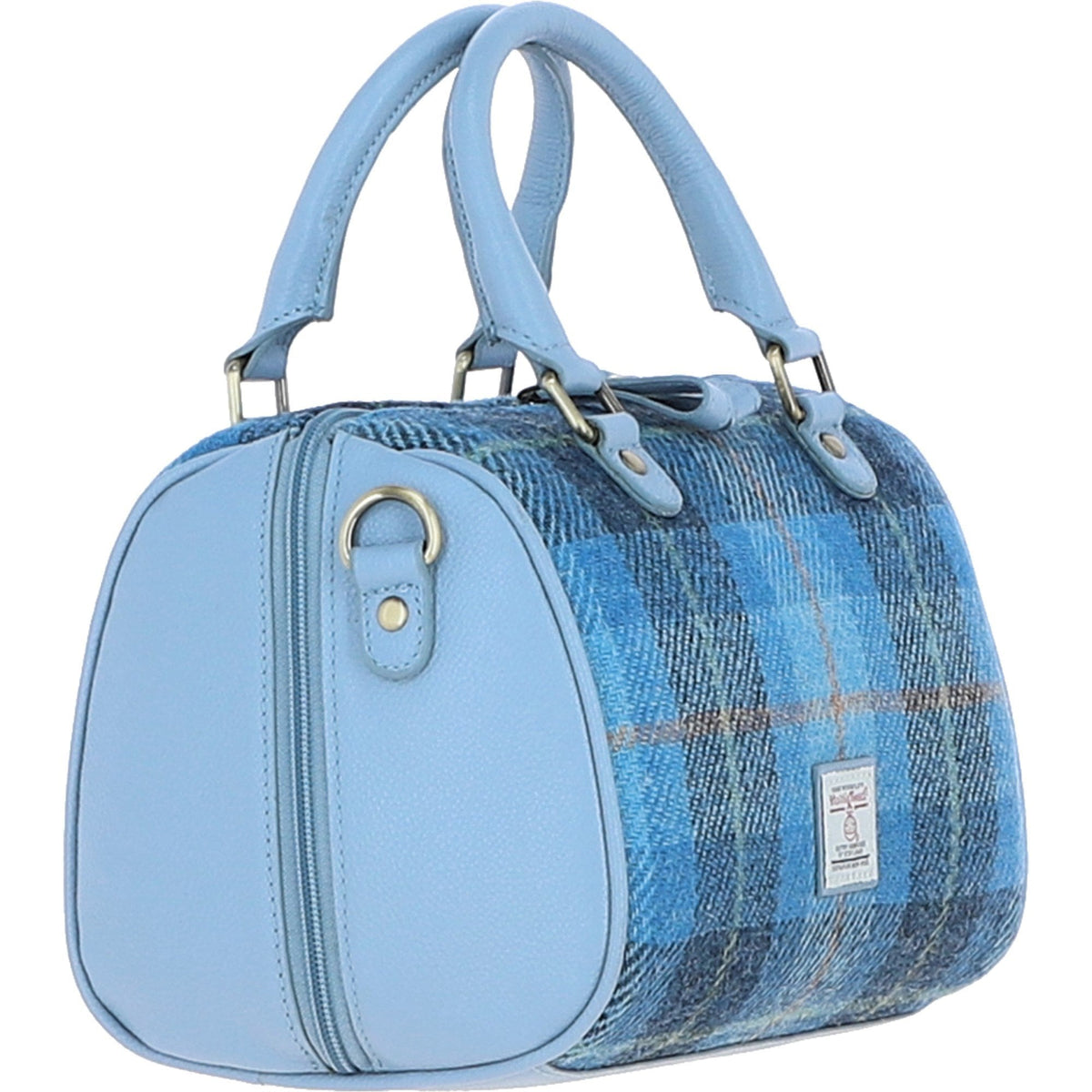 Leather & Harris Tweed Medium Barrel Bag – Blue / Lt-Blue, view 5
