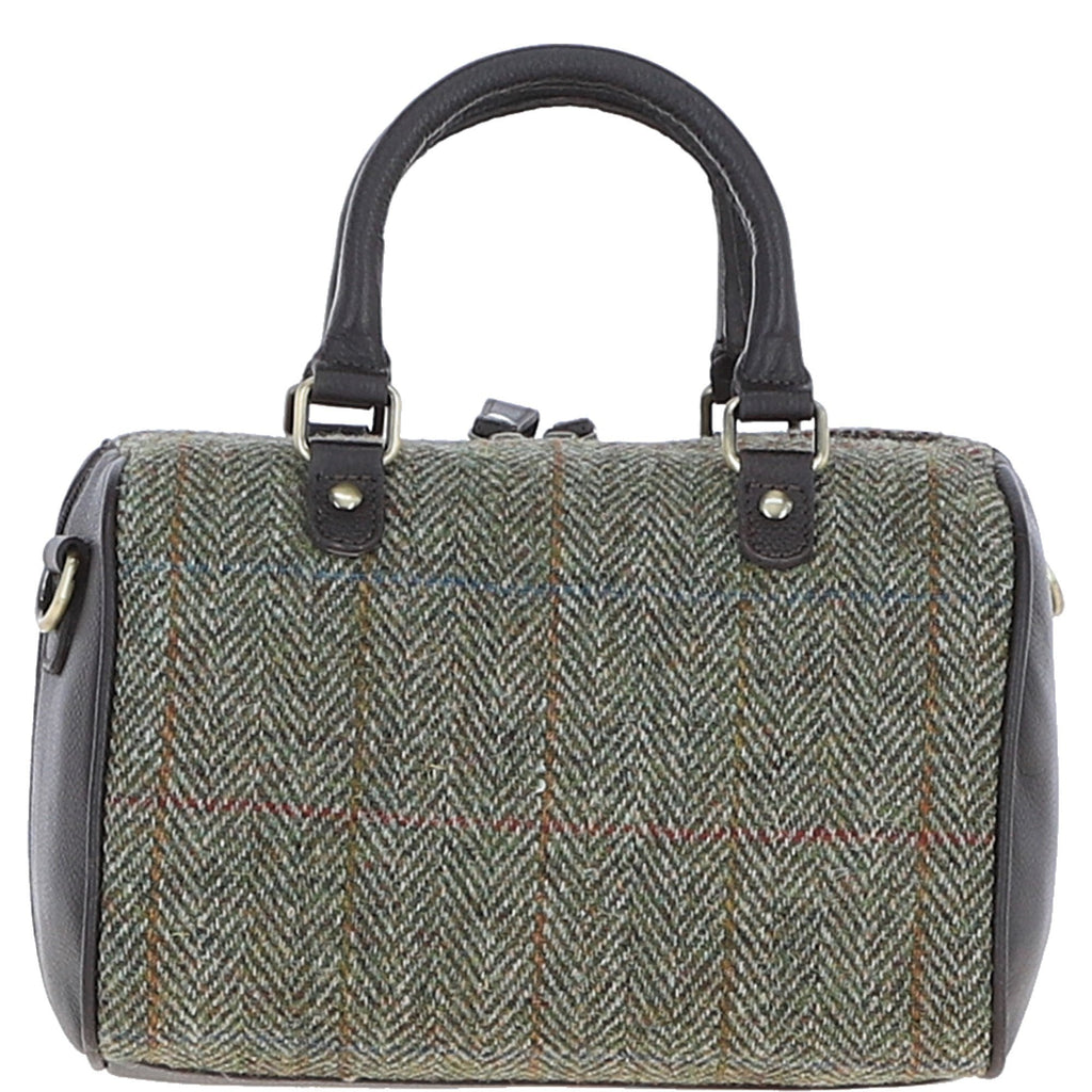 Leather & Harris Tweed Medium Barrel Bag – Brown / Green, view 3
