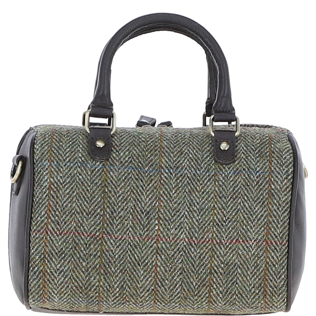 Leather & Harris Tweed Medium Barrel Bag – Brown / Green, view 3