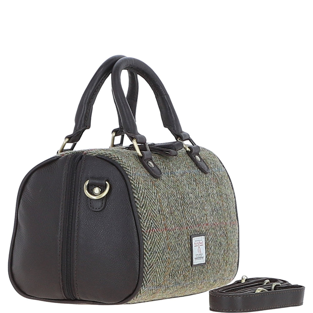 Leather & Harris Tweed Medium Barrel Bag – Brown / Green, view 4