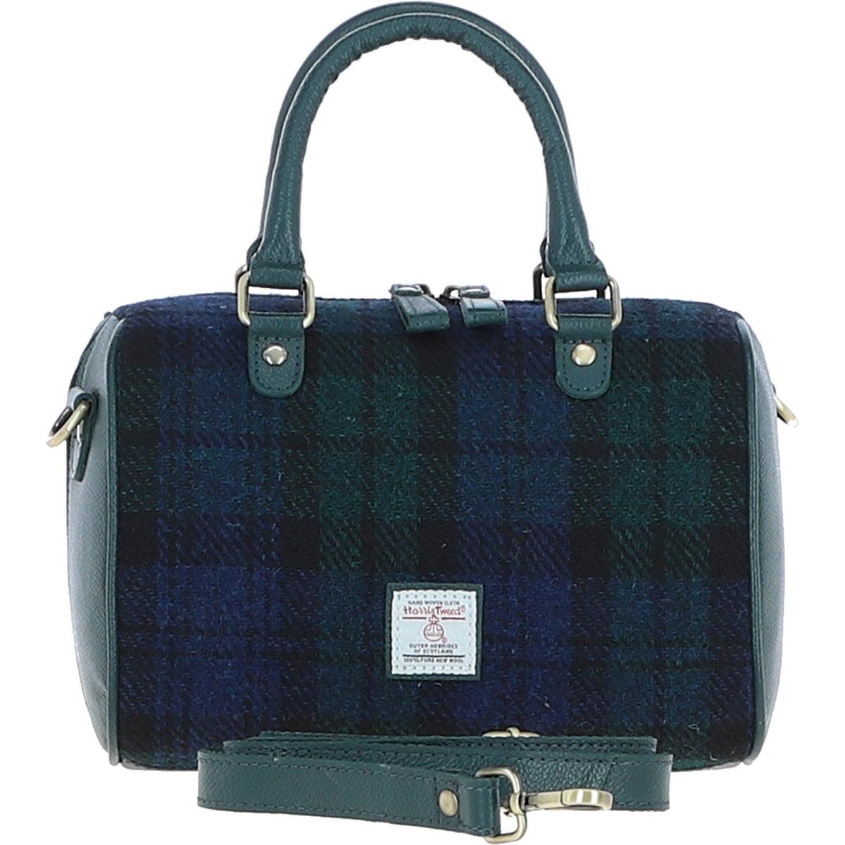 Leather & Harris Tweed Medium Barrel Bag – Green / Watch, view 1