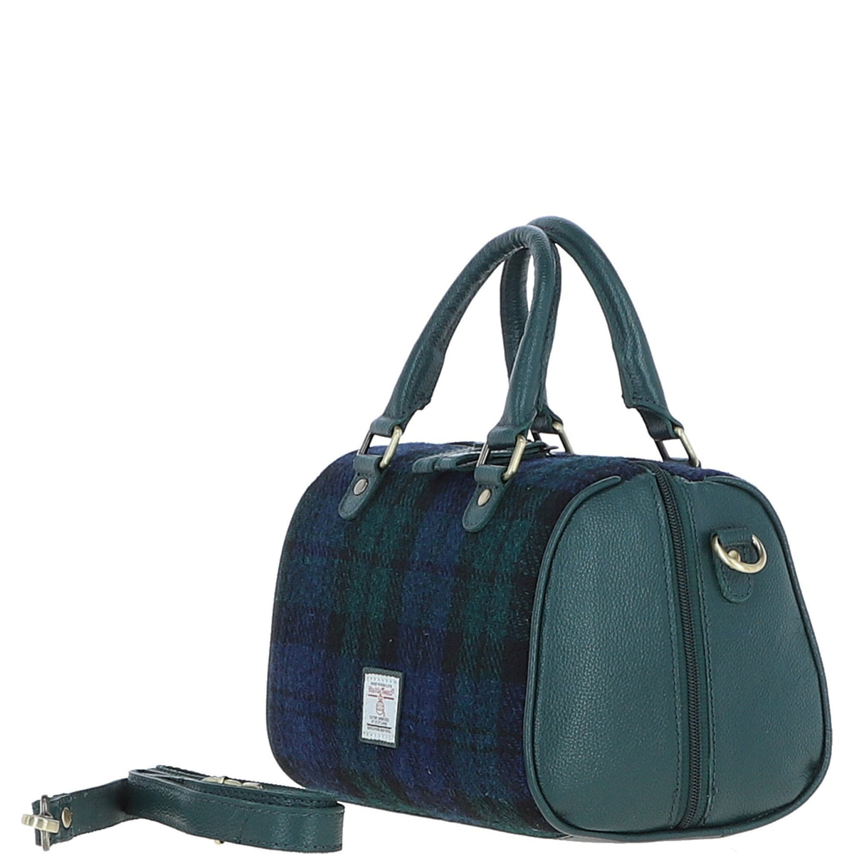Leather & Harris Tweed Medium Barrel Bag – Green / Watch, view 2