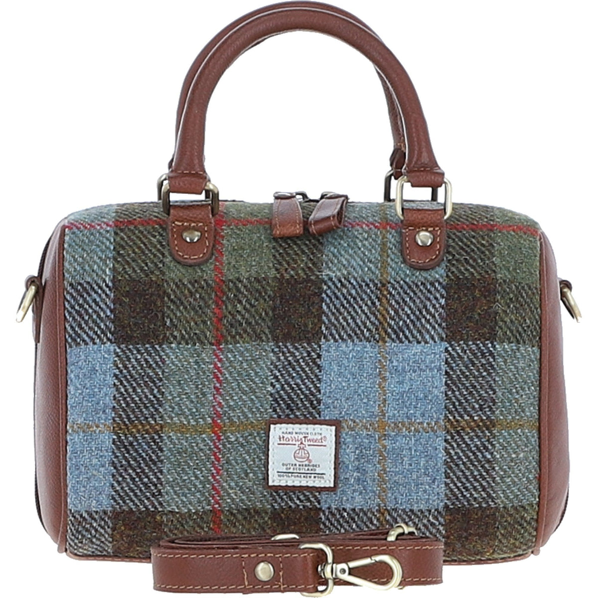 Leather & Harris Tweed Medium Barrel Bag – Tan / Macleod, view 1