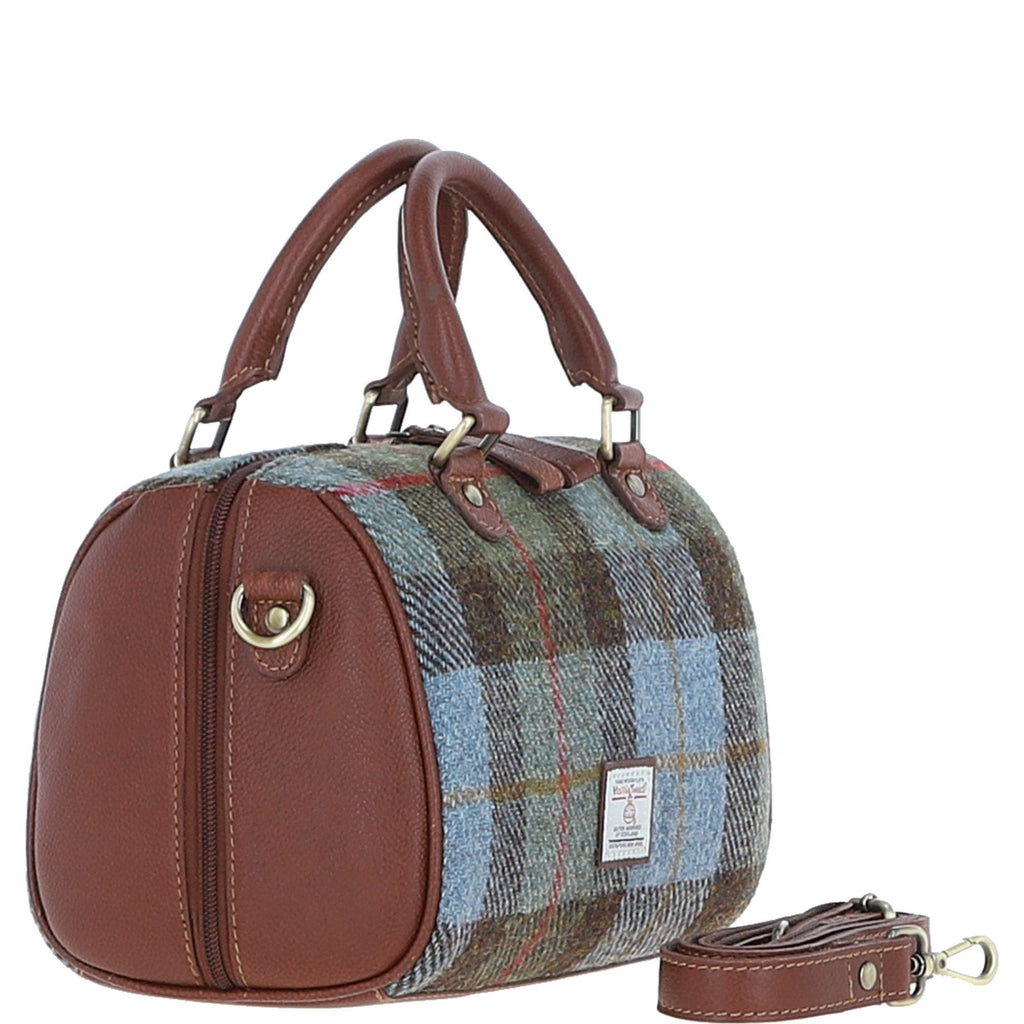 Leather & Harris Tweed Medium Barrel Bag – Tan / Macleod, view 4