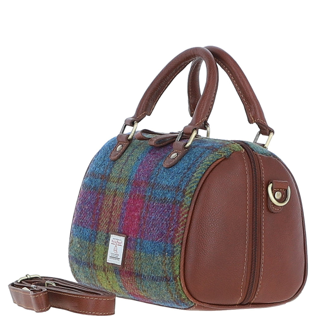 Leather & Harris Tweed Medium Barrel Bag – Tan / Purple, view 2