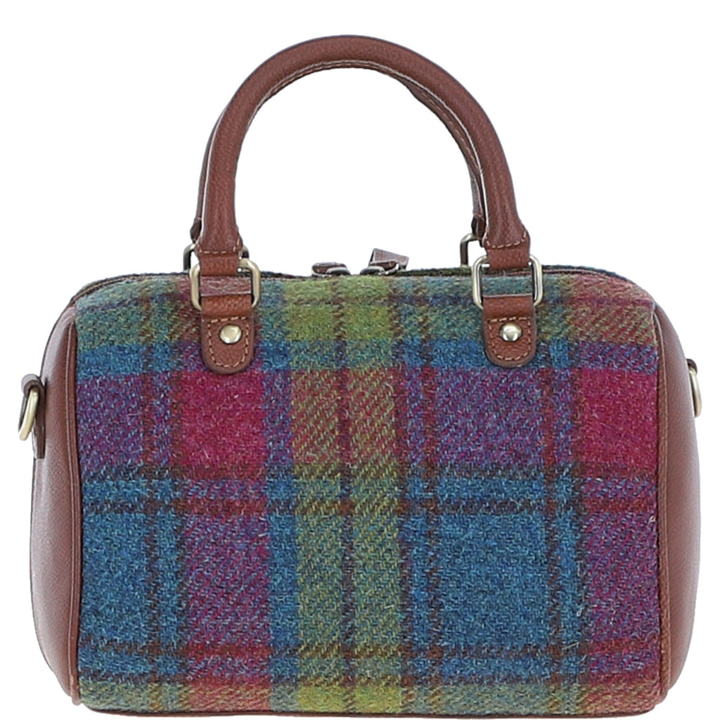 Leather & Harris Tweed Medium Barrel Bag – Tan / Purple, view 3