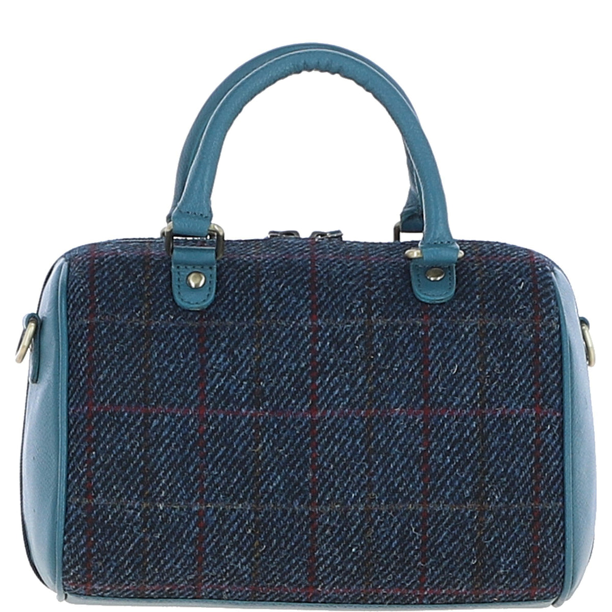 Leather & Harris Tweed Medium Barrel Bag – Teal / Navy, view 3
