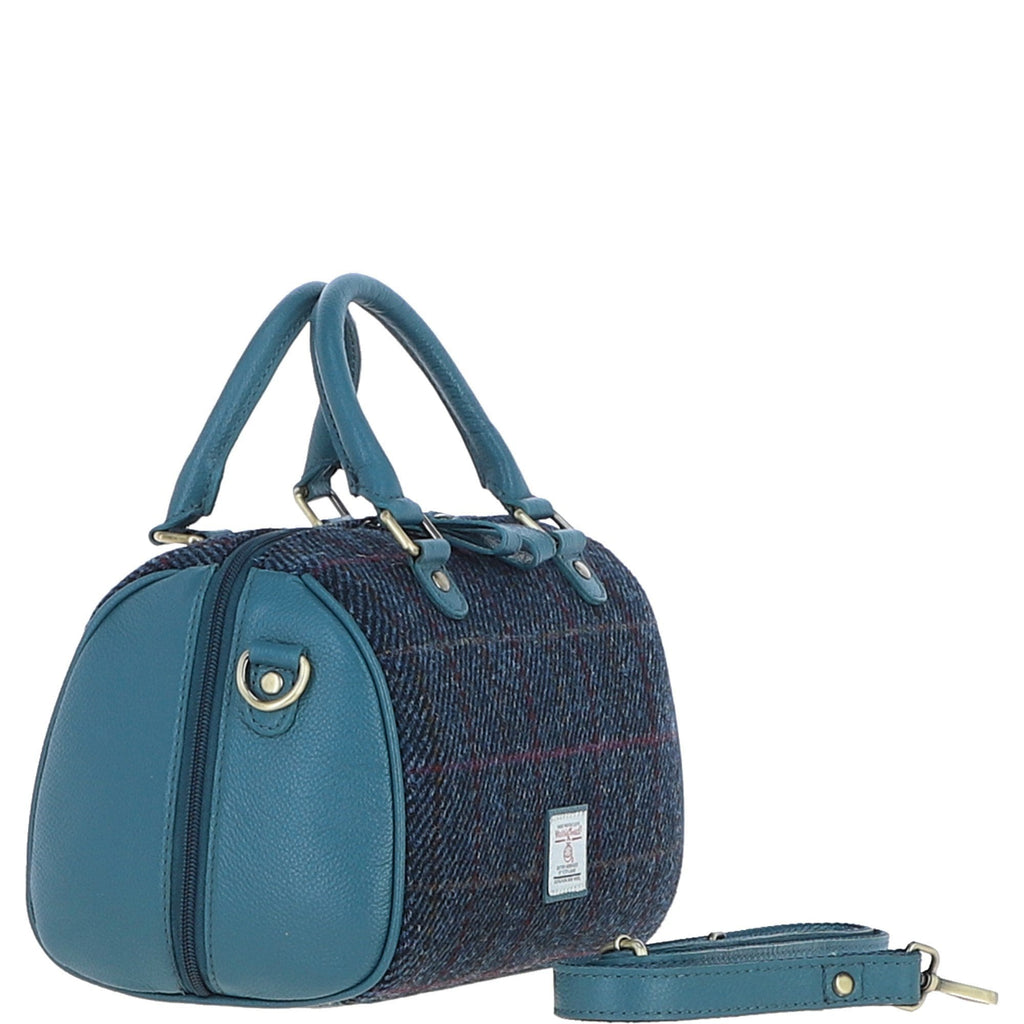 Leather & Harris Tweed Medium Barrel Bag – Teal / Navy, view 4