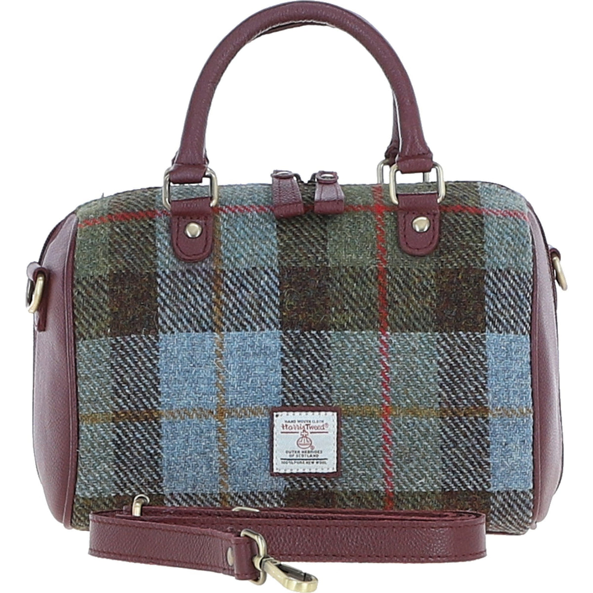 Leather & Harris Tweed Medium Barrel Bag – Wine / Macleod, view 1