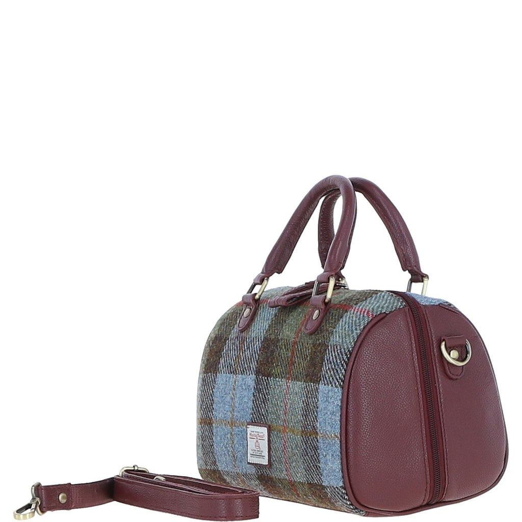Leather & Harris Tweed Medium Barrel Bag – Wine / Macleod, view 2