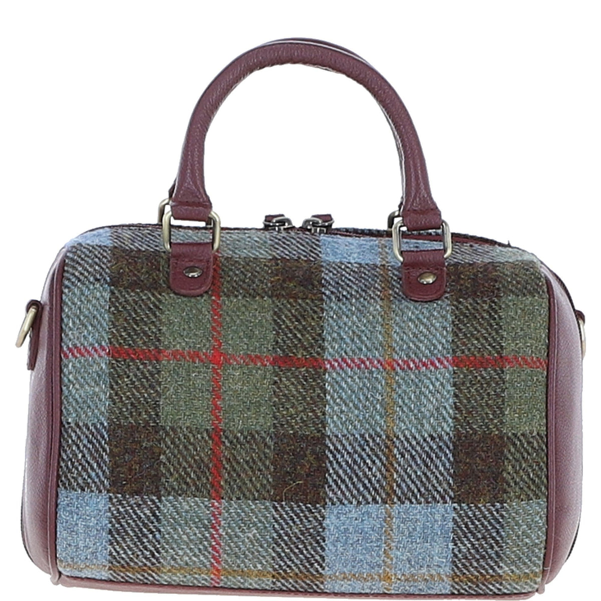 Leather & Harris Tweed Medium Barrel Bag – Wine / Macleod, view 3
