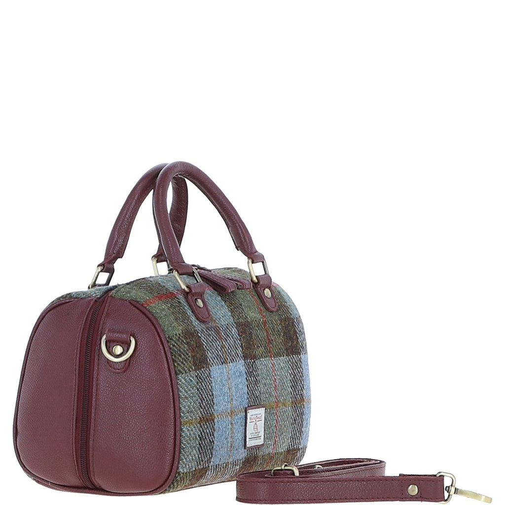 Leather & Harris Tweed Medium Barrel Bag – Wine / Macleod, view 4