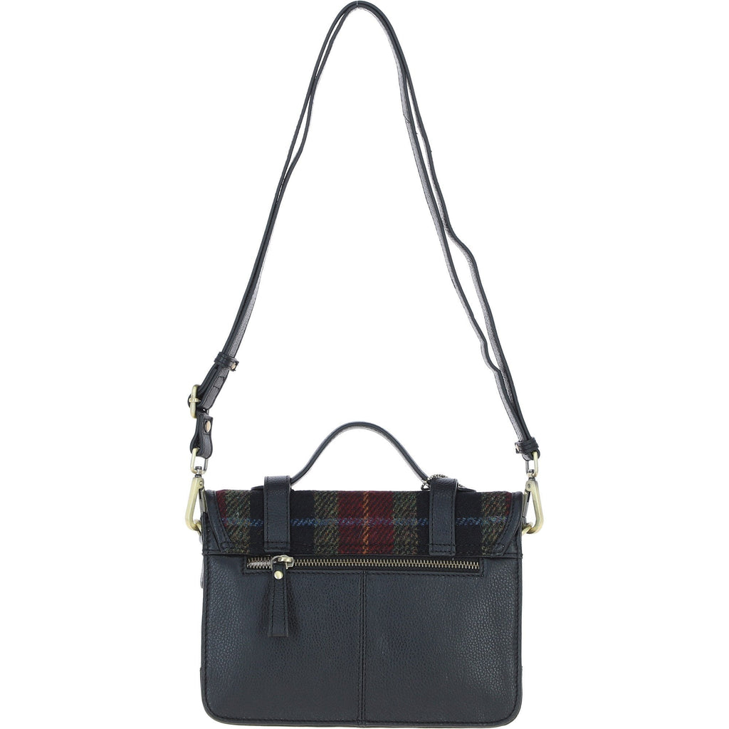 Leather & Harris Tweed Medium Twist Lock Satchel – Black / Green / Red, view 3
