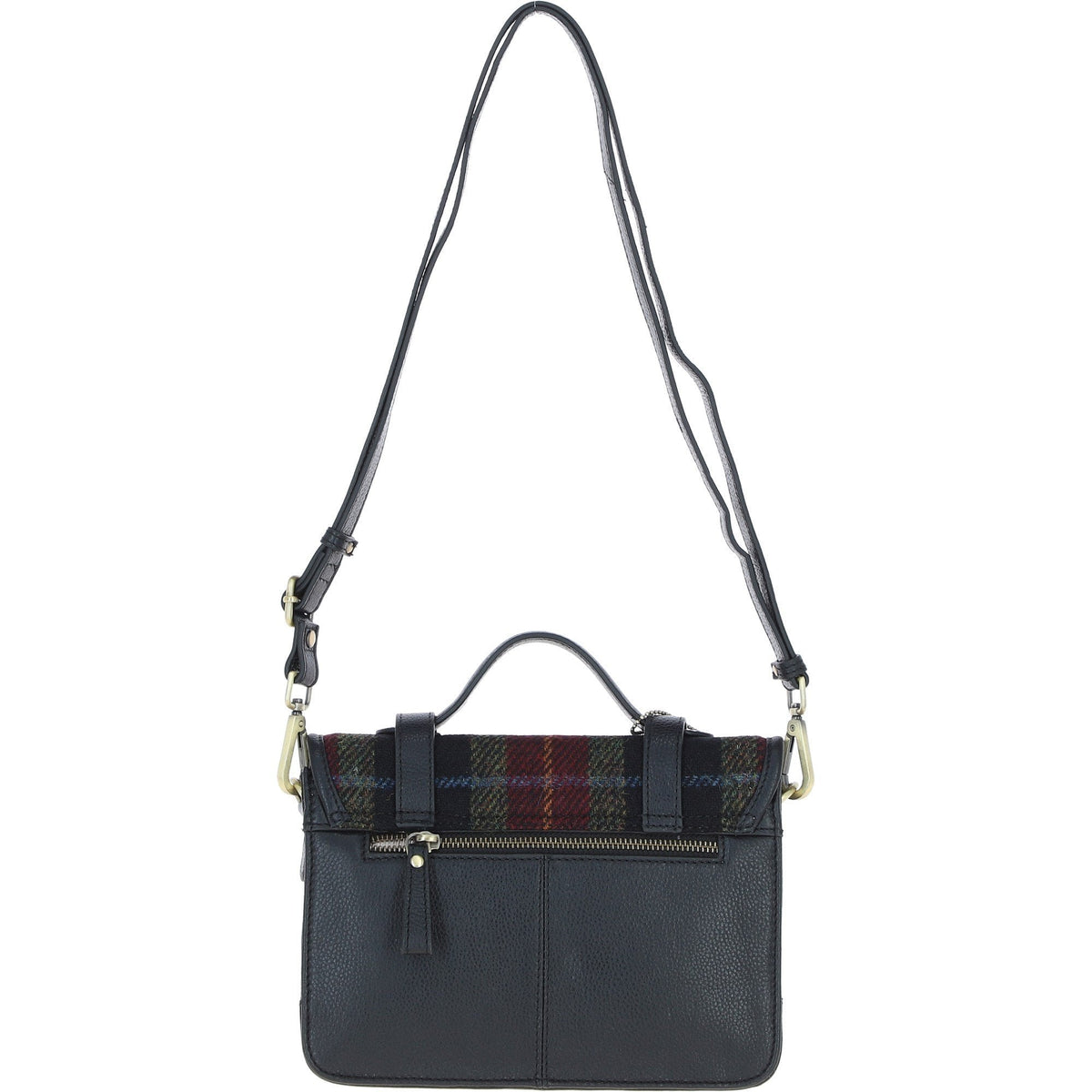 Leather & Harris Tweed Medium Twist Lock Satchel – Black / Green / Red, view 3