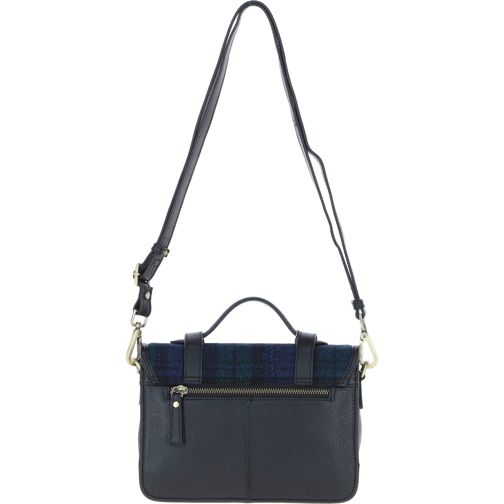 Leather & Harris Tweed Medium Twist Lock Satchel – Black / Watch, view 3
