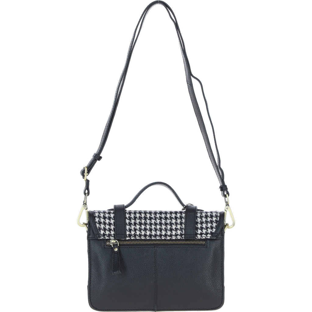 Leather & Harris Tweed Medium Twist Lock Satchel – Black / White, view 3